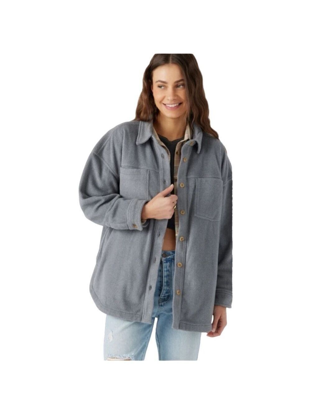 NWT $70 O’Neill Rune Solid Fleece Shacket – Gray - Picture 2 of 7